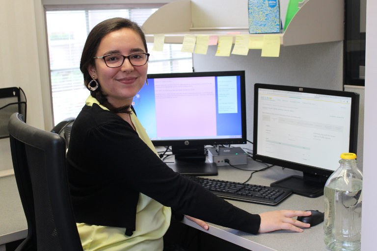 Resilience Cohort Extern, Miranda Frausto, as she works on Carmel's greenhouse gas inventory