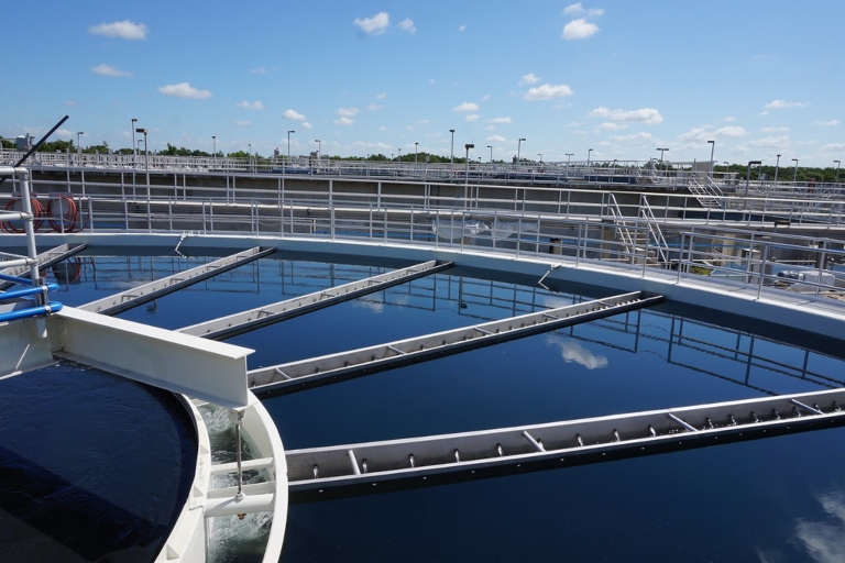 A treatment tank at a wastewater treatment plant