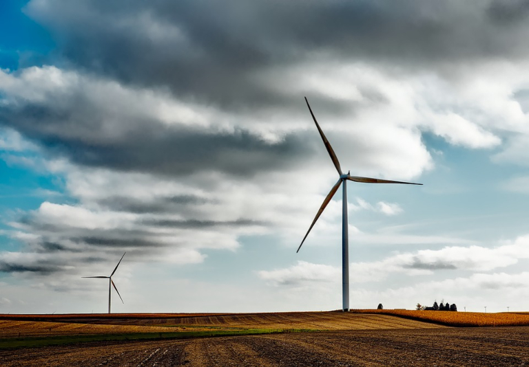 Windmills on an agricultural field