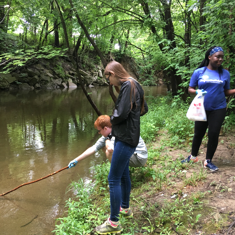 Researchers collecting stream quality data