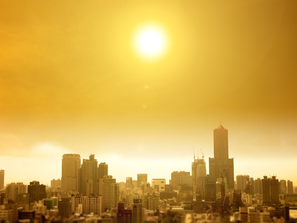 A city with a hot sun 