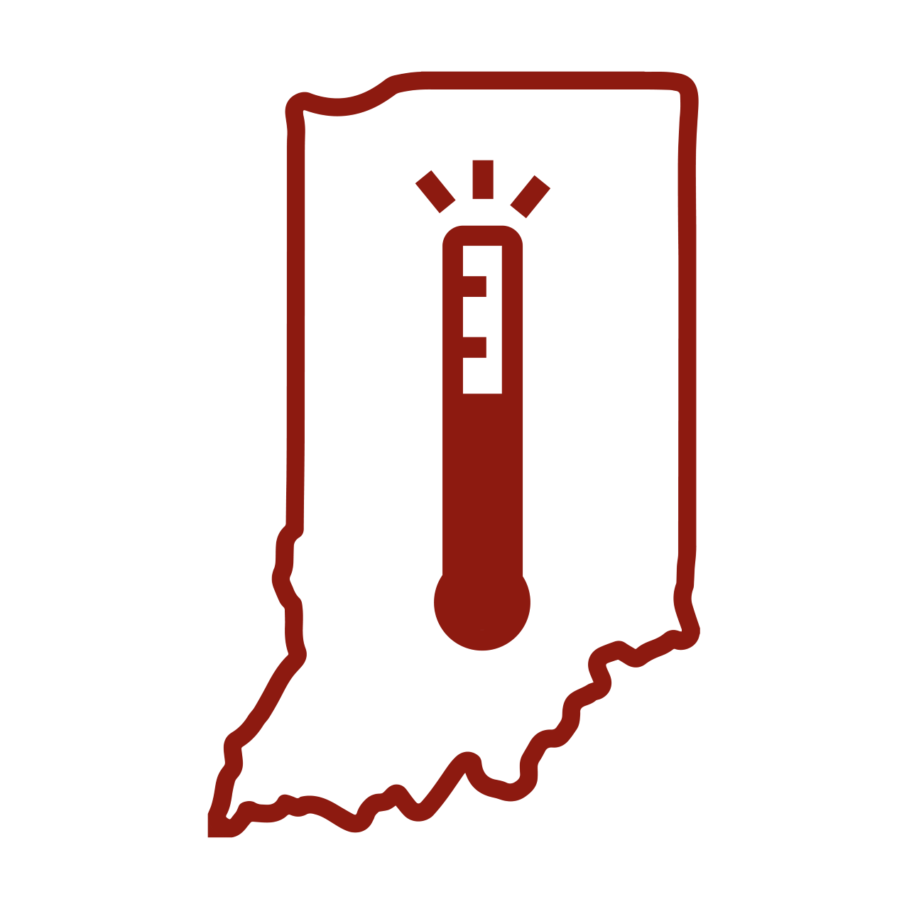 An outline of Indiana with a thermometer in the middle