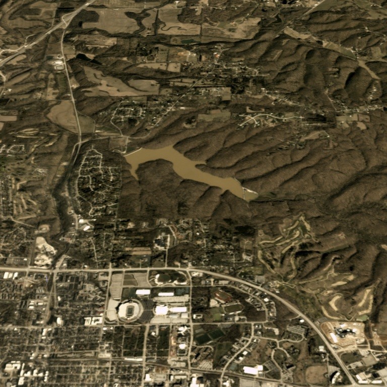 A satellite map of IU and the surrounding area.